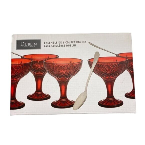 Dublin Collection Red Glass Dessert & Champagne Taster Set With Spoons - Picture 7 of 8